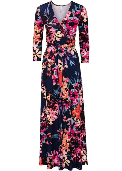 Robe estivale legere a imprime floral actuel avec ceinture decontractee. Long. env. 140 cm. Chaque piece est unique bleu rose a fleurs