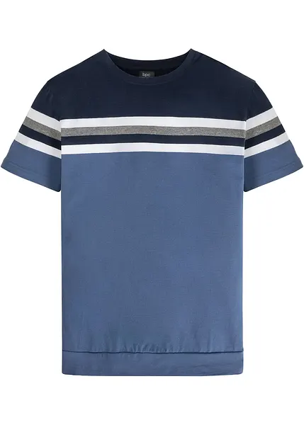 T-shirt en coton bleu rayé avec un col rond et des manches courtes