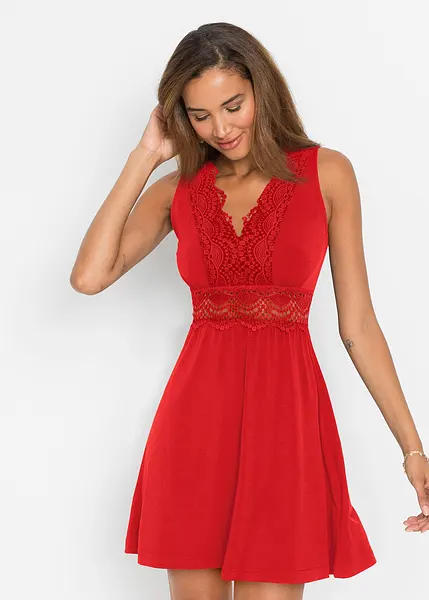 Robe seduisante avec dentelle sexy a la taille rouge signal