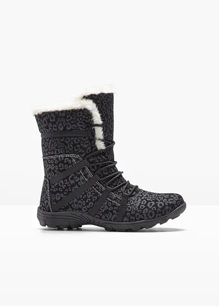 Boots d hiver a lacets etanches avec doublure chaude noir gris fonce imprime leopard