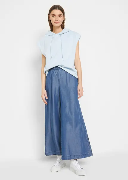 Pantalon Large Femme En Jeans - Palazzo Vintage Taille Haute Élastique Confortable Pour L'Été