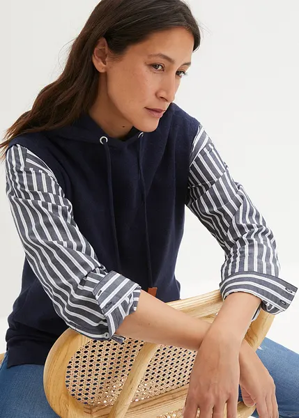 Pull sans manches à capuche, oversize bleu foncé chiné