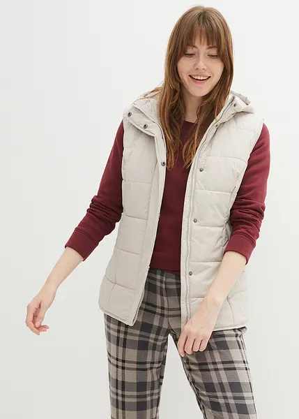 Gilet sans manches rembourre avec motif matelasse et capuche poches laterales zippees