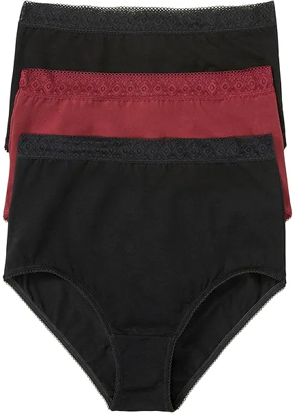 Lot Pratique De 3 Slips à Taille Haute Confortables - Noir/rouge érable