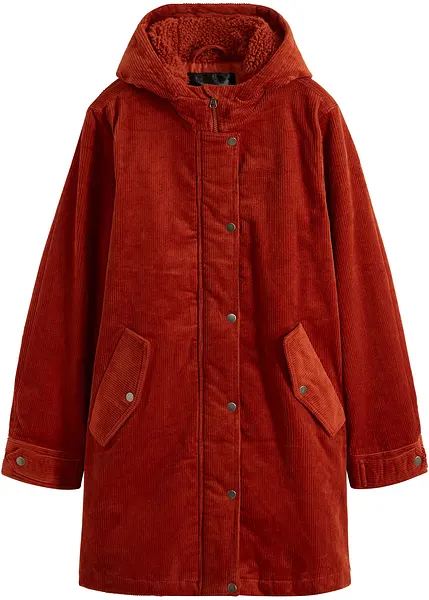 Manteau Femme Per Una - Veste En Velours Côtelé Rouge, Col Tricoté Amovible - Taille 12 - Occasion Très Bon état
