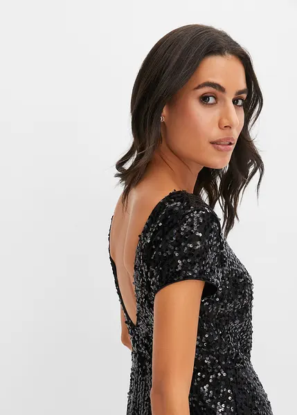 Feminine et ravissante robe a paillettes avec decollete dos plongeant noir