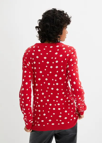 Pull en maille avec motif de Noel et col rond rouge