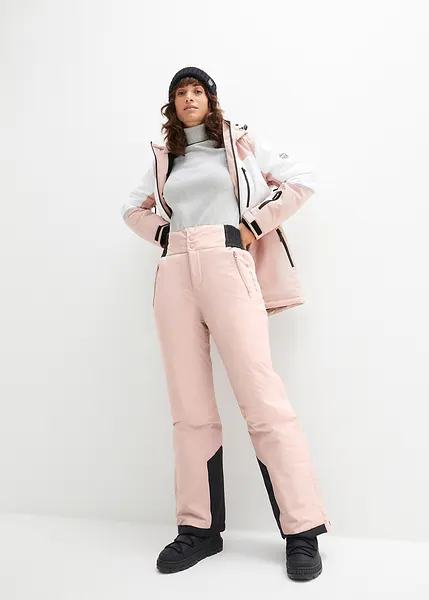 Pantalon de ski etanche avec taille haute elastiquee et poches en polaire refermables Straight Fit rose vintage