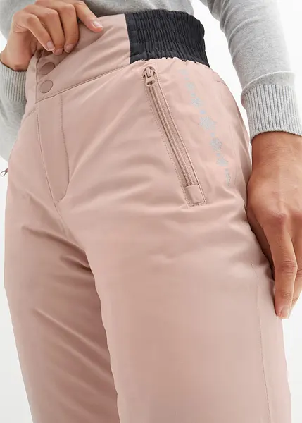 Pantalon de ski etanche avec taille haute elastiquee et poches en polaire refermables Straight Fit rose vintage