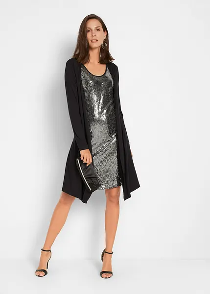 Jolie robe en jersey avec gilet superposé, intérieur orné de strass