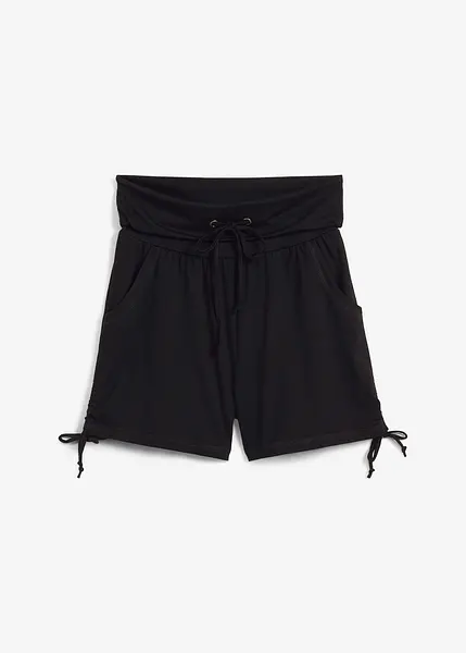 Short ultra-doux avec fronces sur le côté, Regular Fit noir