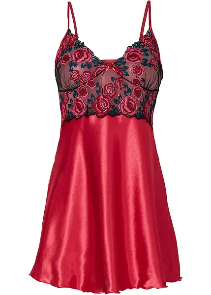 Nuisette en satin avec dentelle à motif de roses