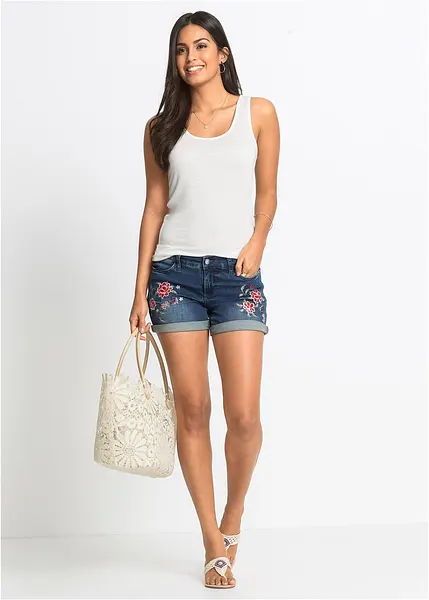 Short En Jean Femme Seven - Taille 6, Broderie Latérale, Bleu Clair - Occasion Comme Neuf (Like New)