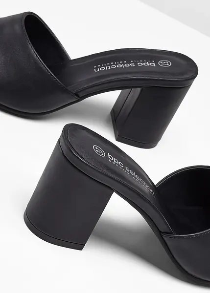 Mules Femme Noires à Talon Aiguille 8cm - Pointue Bout Ouvert - Fabriqué En Italie Tailles 35 à 42 - Marque Kiara Shoes