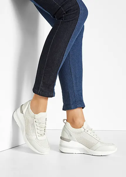 Baskets Compensées Femme Modèle London - Design Métallisé, Confortables - Mix PU Et Cuir