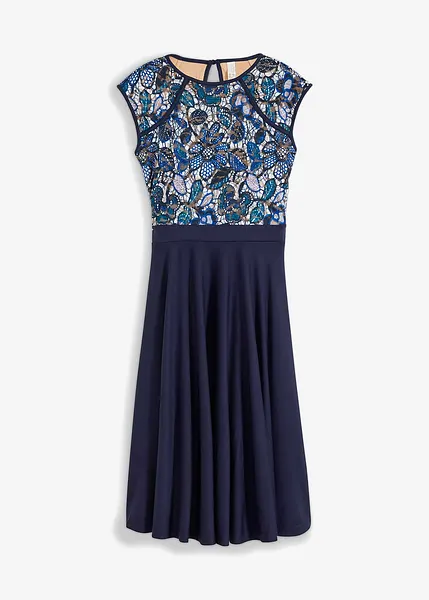 Romantique et féminine robe midi avec jupe en maille milano et haut en 