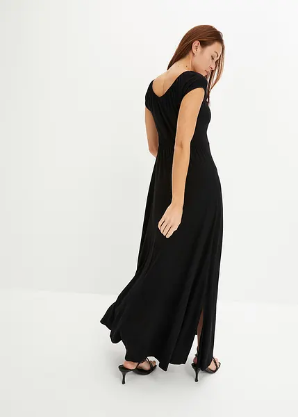 Robe longue moderne avec fronces au decollete noir