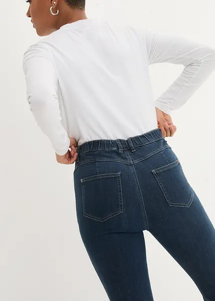 Jegging extensible confortable avec taille elastiquee style 4 poches denim bleu nuit classique