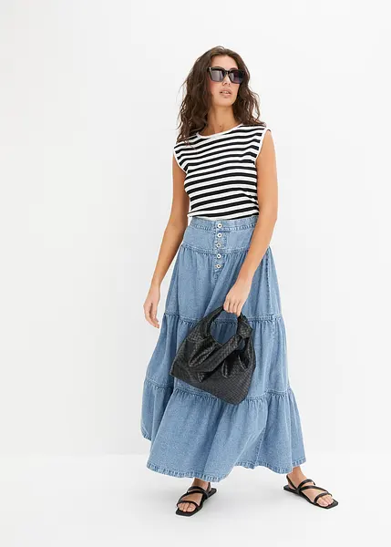 Jupe Droite Bleu Jeans Boutonnée Devant - Taille 40/42, Neuve Sans étiquettes, Matière Tergal