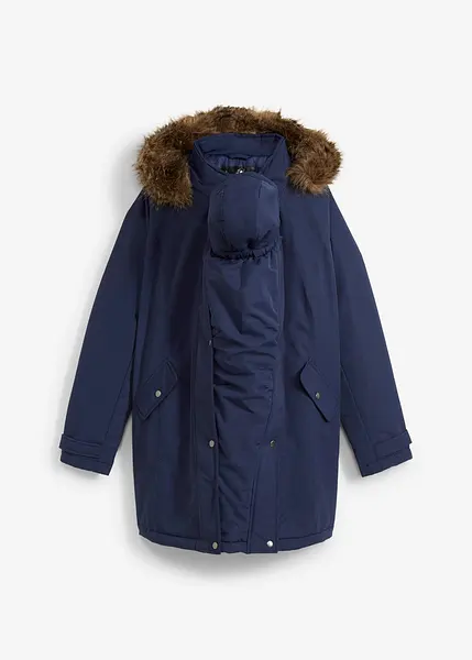 Veste de grossesse chaude avec fonction portage et cordon de serrage bleu fonce