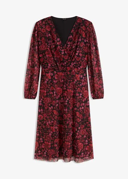 Robe midi en mesh feminine a imprime floral rouge fonce a fleurs