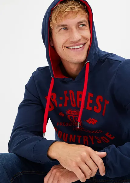 Pull Femme Bleu à Capuche Imprimé – Manches Longues, Poche – Matière Polyester – Coupe Normale