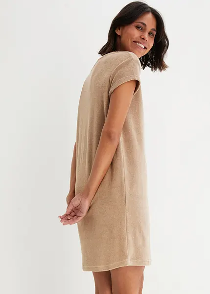 Robe en tissu éponge à manches courtes taupe