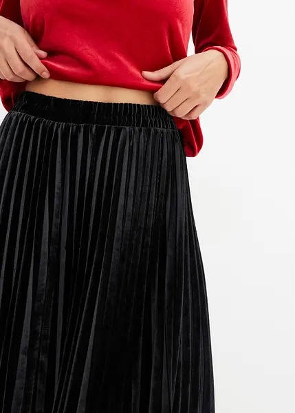Jupe midi plissée unie - noir - Grandes tailles - Femme - 10.00€ - Kiabi