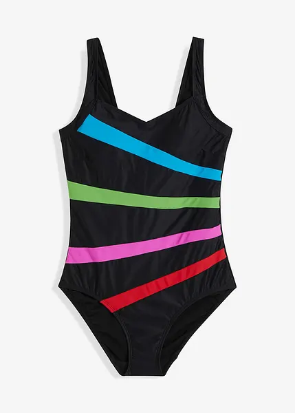 Maillot pièce sculptant à col V noir bleu vert magenta rouge