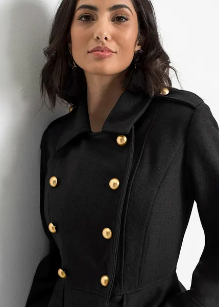 Manteau court militaire à teneur en laine noir