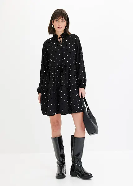 Robe Tunique Happy D Femme - Noir Et Blanc, Effet Satin, Taille 24, Manches Courtes