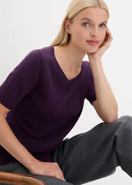 Pull Violet Fille Justice Taille 7 - Manches Courtes Rayé - Occasion En Très Bon état