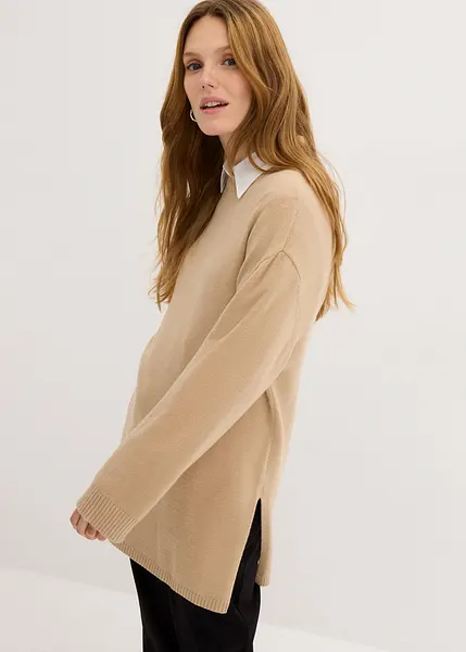 Tunique Pull En Laine Extra Fine Marithé François Girbaud Taille 44 Beige - Neuf Avec étiquette