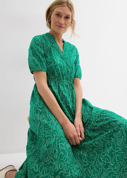 Robe à col Henley, coupe flatteuse vert menthe/écru imprimé