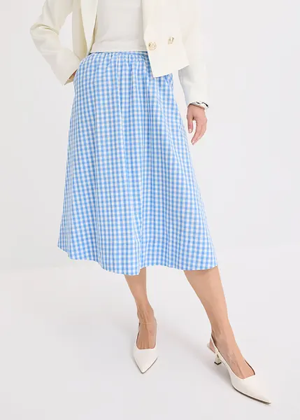 Plus Size Blue White Floral Border Midi Skirt - Blue