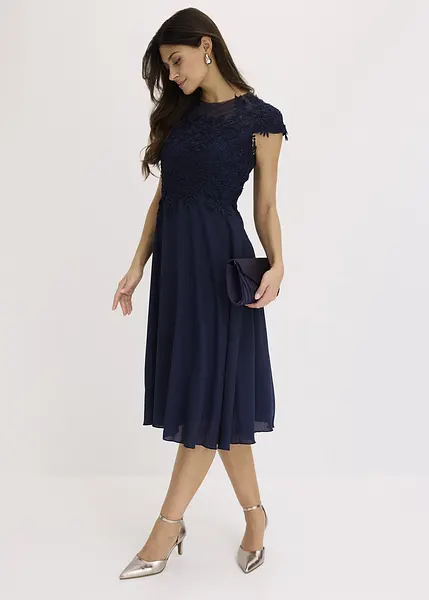 Robe Midi Topshop Bleu Et Noir - Dentelle Et Crochet - Taille 4 - Neuf Avec étiquette
