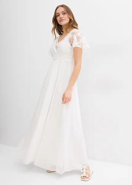 Robe de mariée en dentelle et crêpe pour la grossesse et après