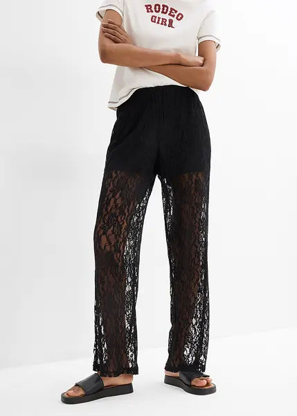 Pantalon Noir Chic Dentelle Femme Mosquitos Taille 40 - Idéal Soirée Et Cocktail - Élégance Assurée