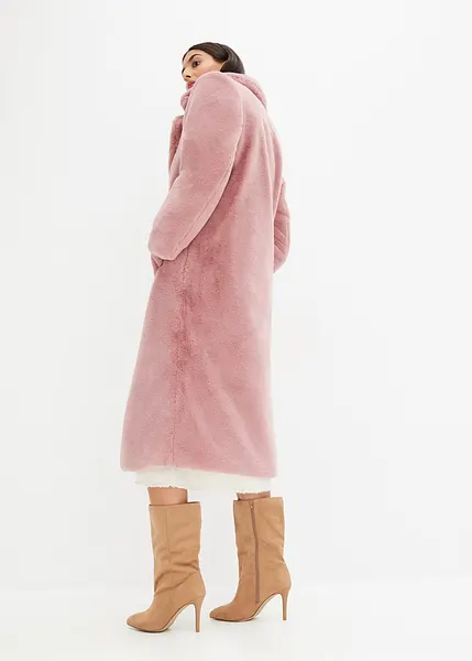 Manteau Long En Fausse Fourrure Très Chaud - Marque Tiber - Taille 38 Couleur Noir - Occasion Très Bon état