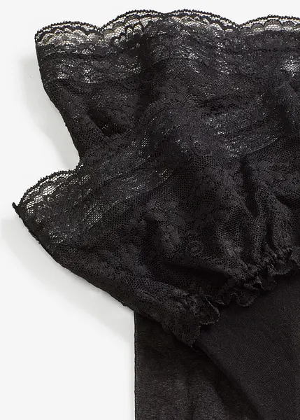 Paire De Bas Autofixants Noirs 20 Deniers Avec Dentelle DuParc - Très Transparents - Neuf Avec étiquettes