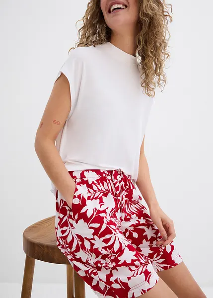 Short Bermuda Femme Vintage Taille Haute - Rouge - Taille UK 12 (W28) - Viscose