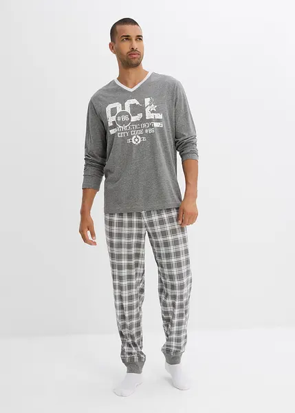 Pyjama Homme 2 Pièces En Polaire - T-shirt Manches Longues + Pantalon à Carreaux - Chaud, Doux Et Confort Pour La Maison