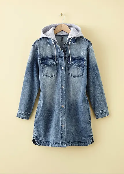 Veste en jean à capuche bleu stone