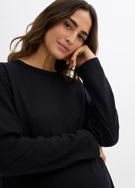 T-shirt basique long en jersey - noir