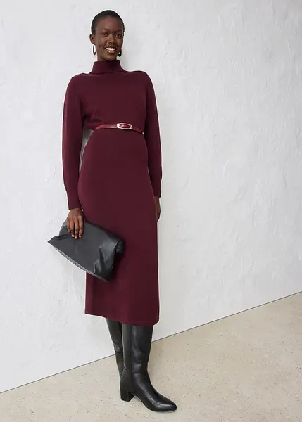 Robe cintrée à col roulé entièrement en laine mérinos de qualité