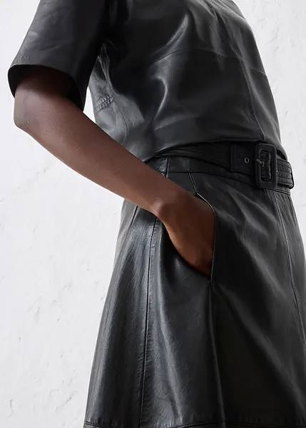 Jupe En Cuir D'agneau 100% Pur - Coupe A-Line, Ceinturée - Taille Au Choix - Neuf Avec étiquettes
