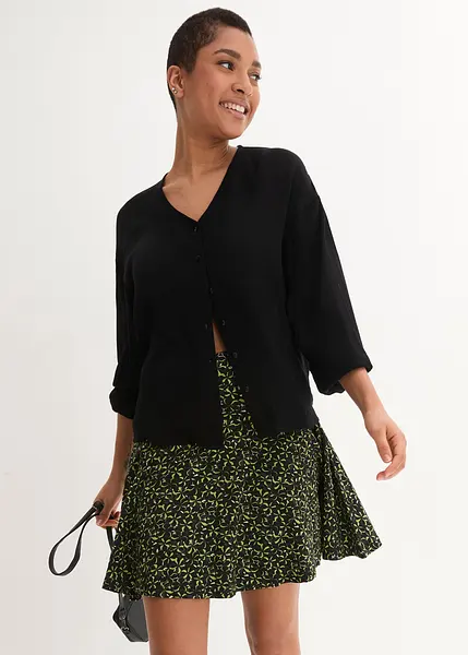 Jupe Femme Ample En Viscose Imprimé Fleurs Noir Et Vert - Taille 36 - Occasion Très Bon état