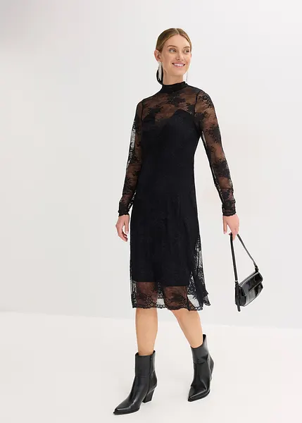 Robe Zaftique Noire - Bordure Dentelle Triangle - Taille Plus (0Z à 5Z) - Manches Longues - Neuf Sans étiquettes