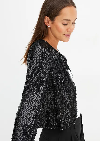 Gilet En Cuir Noir Avec Sequins - Taille M - Très Bon état Occasion - Style Parisien Chic - Pour Soirée