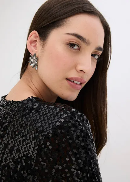 Gilet Femme En Cuir Noir Avec Sequins - Taille M - Style Boutique Parisienne - Occasion Très Bon état